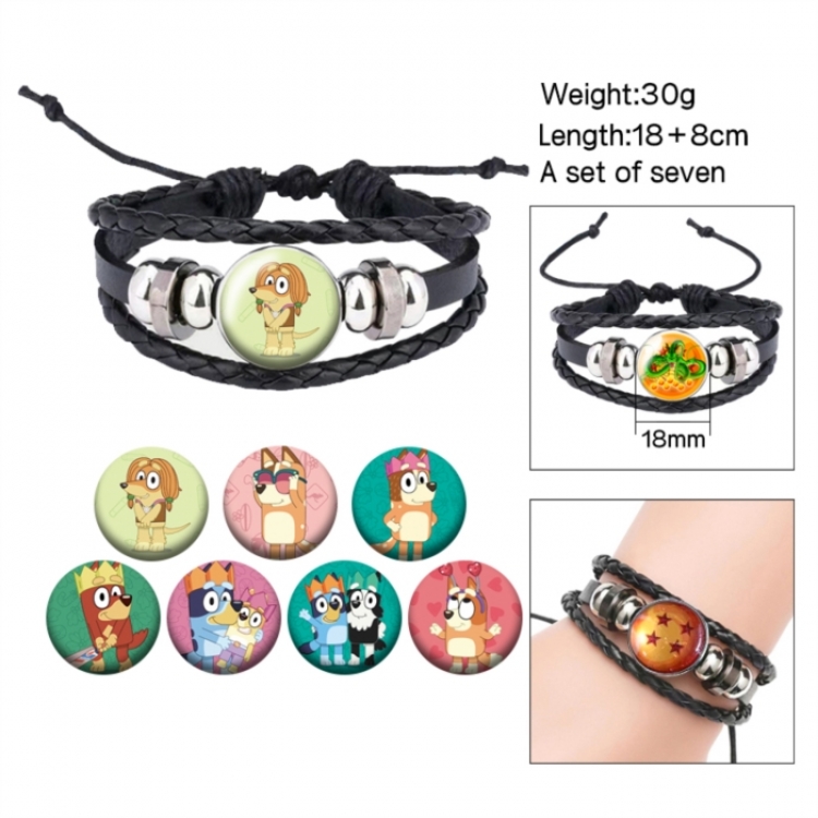Bluey Anime Freestyle Crystal Leather Rope Bracelet Set