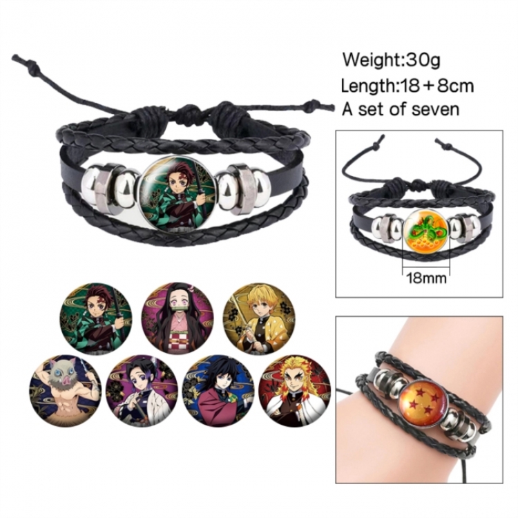 Demon Slayer Kimets Anime Freestyle Crystal Leather Rope Bracelet Set