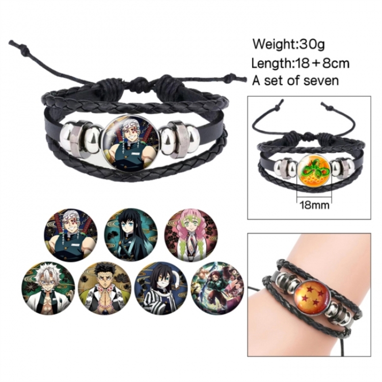 Demon Slayer Kimets Anime Freestyle Crystal Leather Rope Bracelet Set