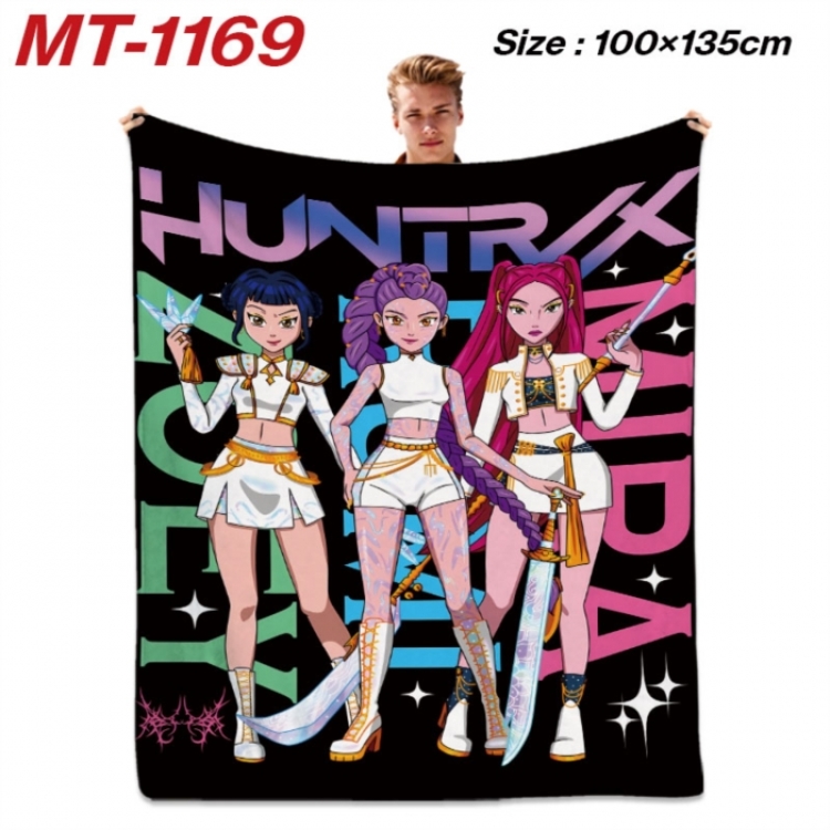 K-Pop Demon Hunters Anime flannel blanket air conditioner quilt double-sided printing 100x135cm