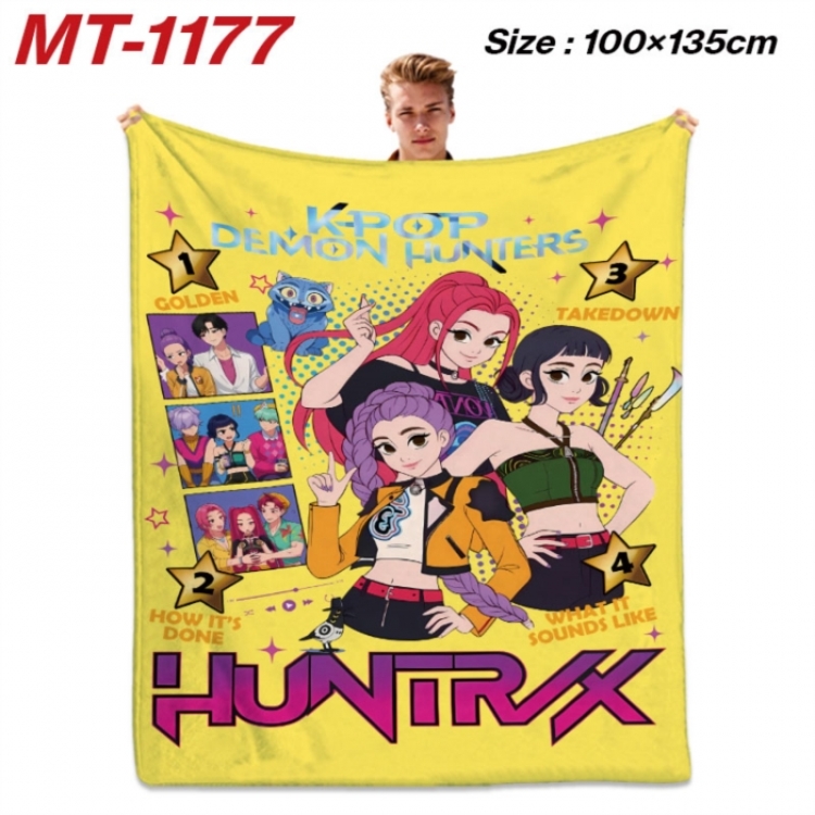 K-Pop Demon Hunters Anime flannel blanket air conditioner quilt double-sided printing 100x135cm