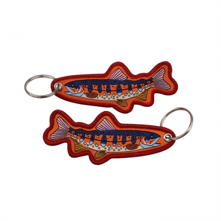 Salmon Double sided color woven label keychain with thickened hanging rope 13x3cm 10G price for 5 pcs