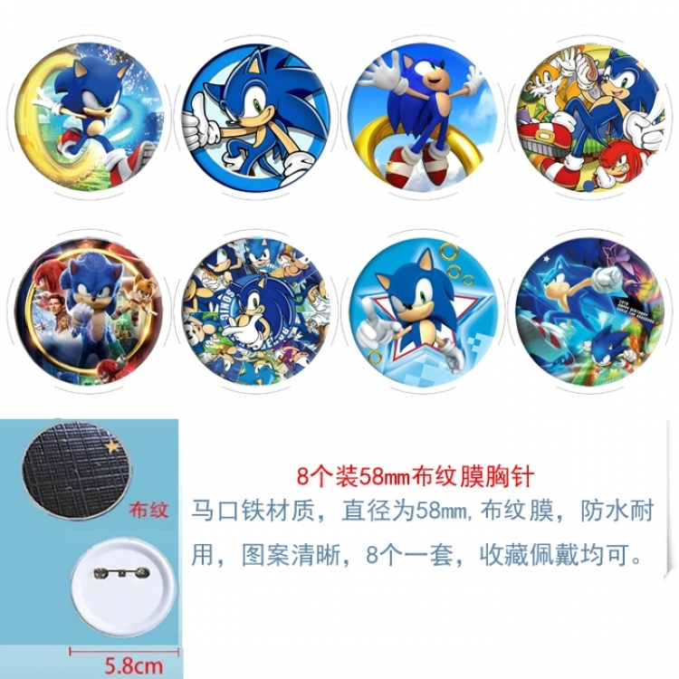 Sonic The Hedgehog  Anime Round cloth film brooch badge 58MM a set of 8