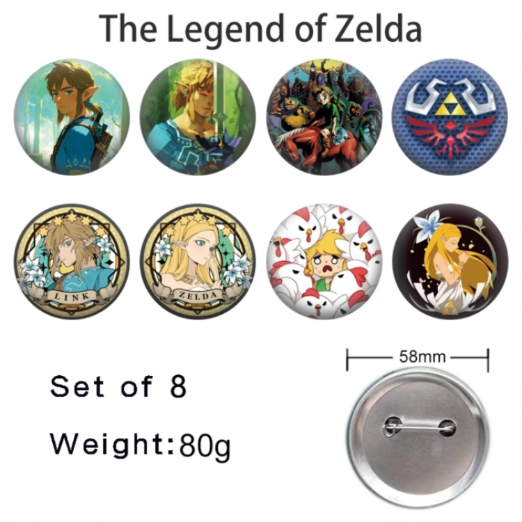 The Legend of Zelda Anime tinplate brooch badge 58mm a set of 8