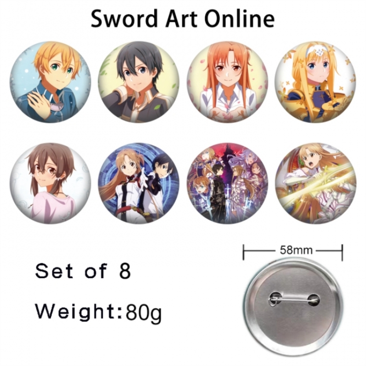 Sword Art Online Anime tinplate brooch badge 58mm a set of 8