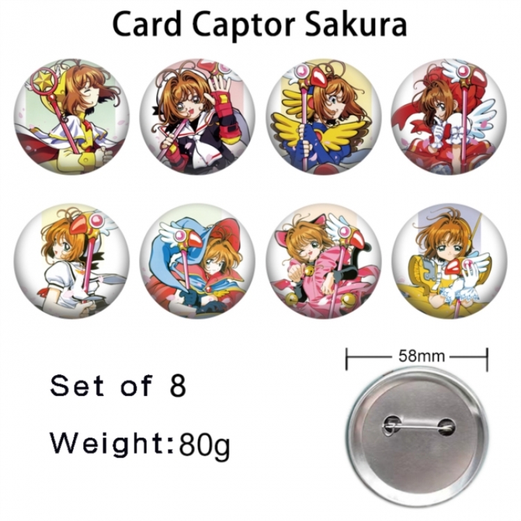 Card Captor Sakura Anime tinplate brooch badge 58mm a set of 8