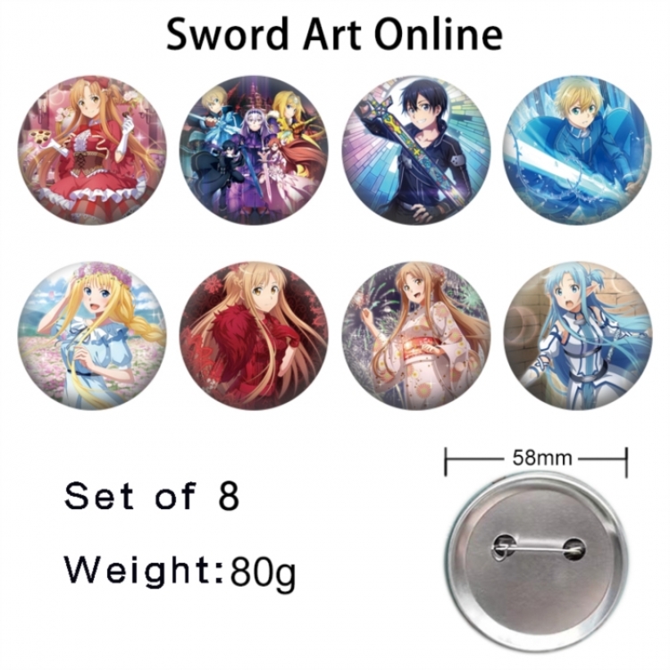 Sword Art Online Anime tinplate brooch badge 58mm a set of 8