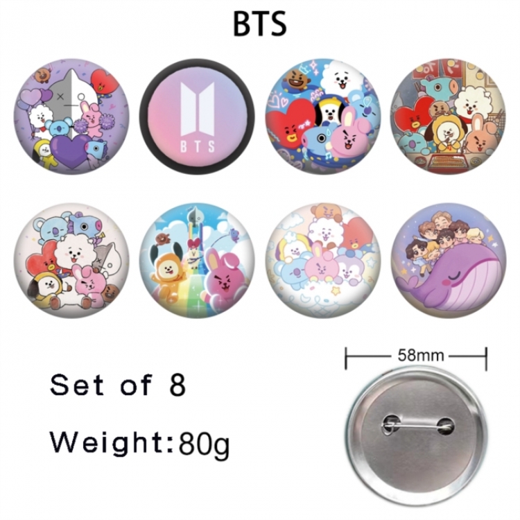 BTS Anime tinplate brooch badge 58mm a set of 8