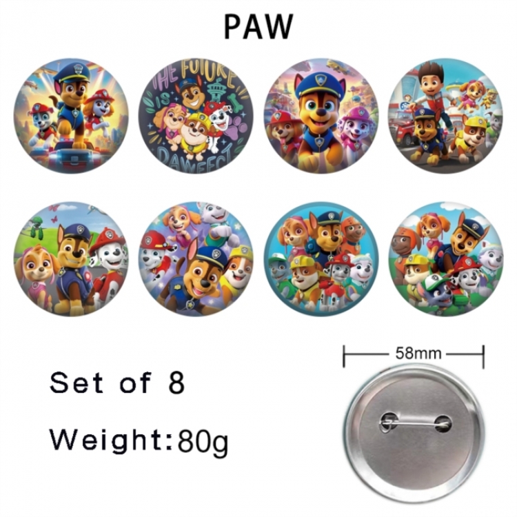 PAW Patrol Anime tinplate brooch badge 58mm a set of 8