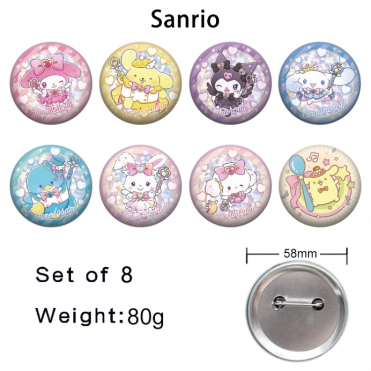 Sanrio Anime tinplate brooch badge 58mm a set of 8
