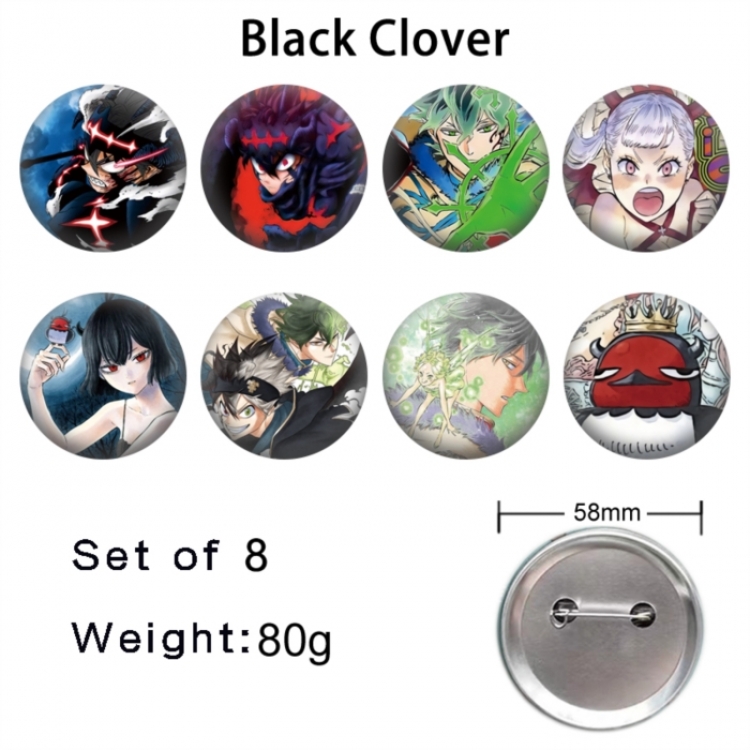 Black Clover Anime tinplate brooch badge 58mm a set of 8