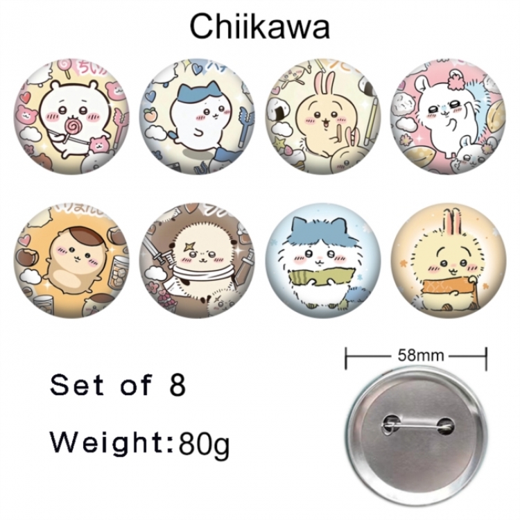 Chiikawa Anime tinplate brooch badge 58mm a set of 8