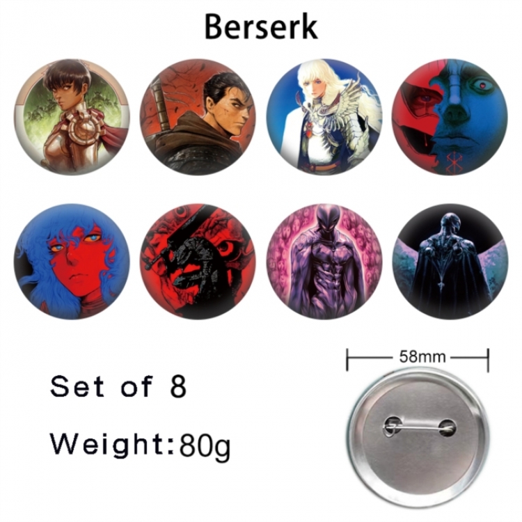 Berserk Anime tinplate brooch badge 58mm a set of 8