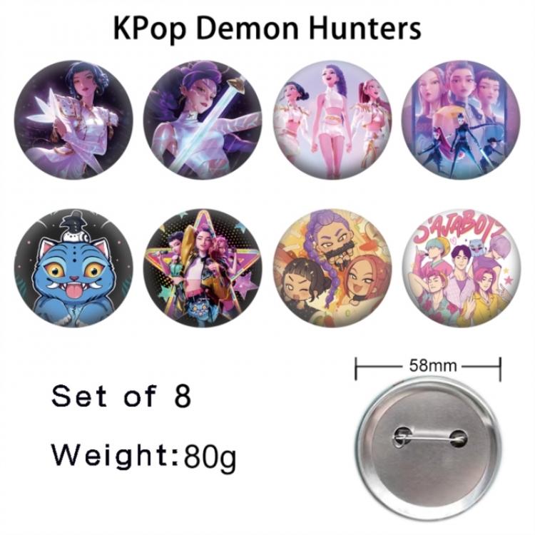 K-Pop Demon Hunters Anime tinplate brooch badge 58mm a set of 8