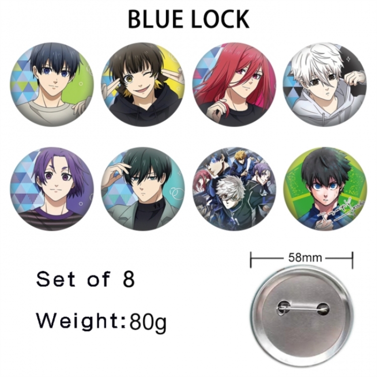 BLUE LOCK Anime tinplate brooch badge 58mm a set of 8