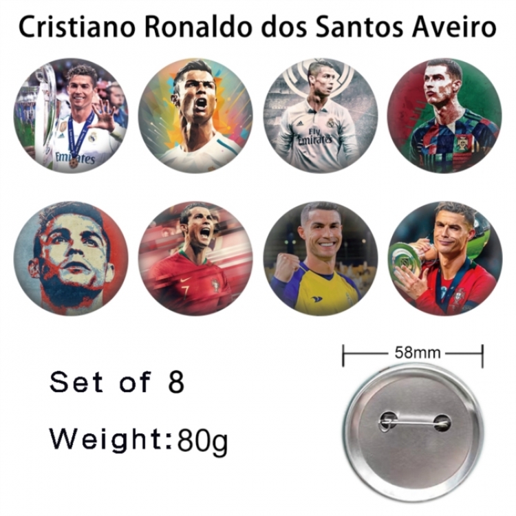 Cristiano Ronaldo Anime tinplate brooch badge 58mm a set of 8