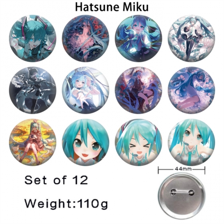 Hatsune Miku Anime tinplate bright film badge 44mm a set of 12