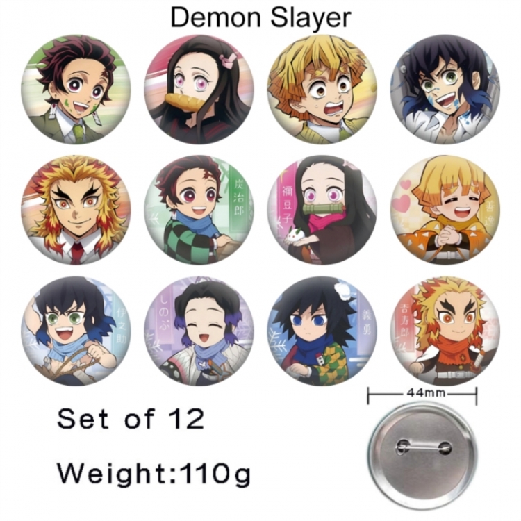 Demon Slayer Kimets Anime tinplate bright film badge 44mm a set of 12