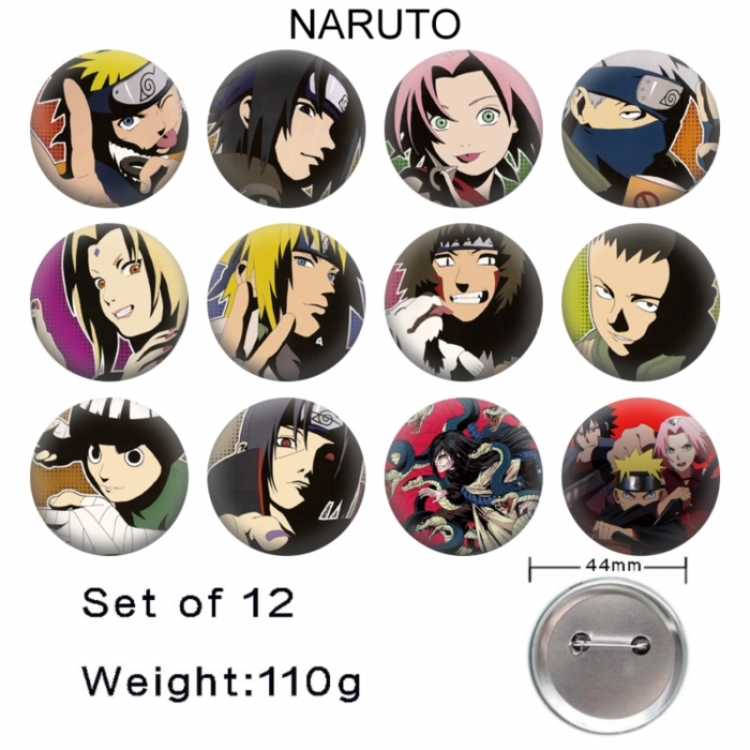 Naruto Anime tinplate bright film badge 44mm a set of 12