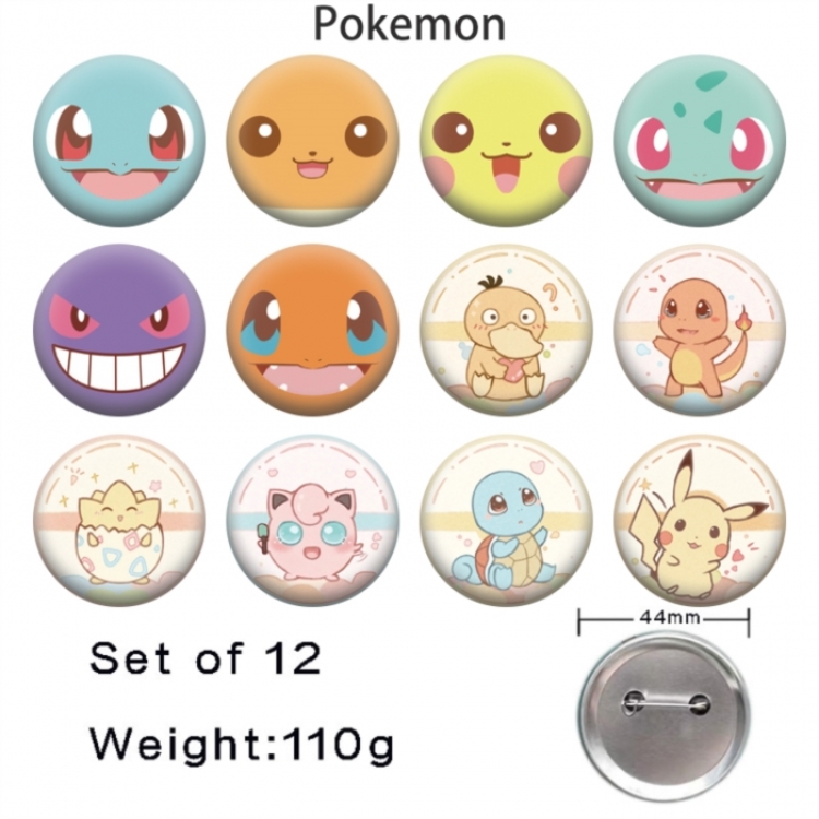 Pokemon Anime tinplate bright film badge 44mm a set of 12