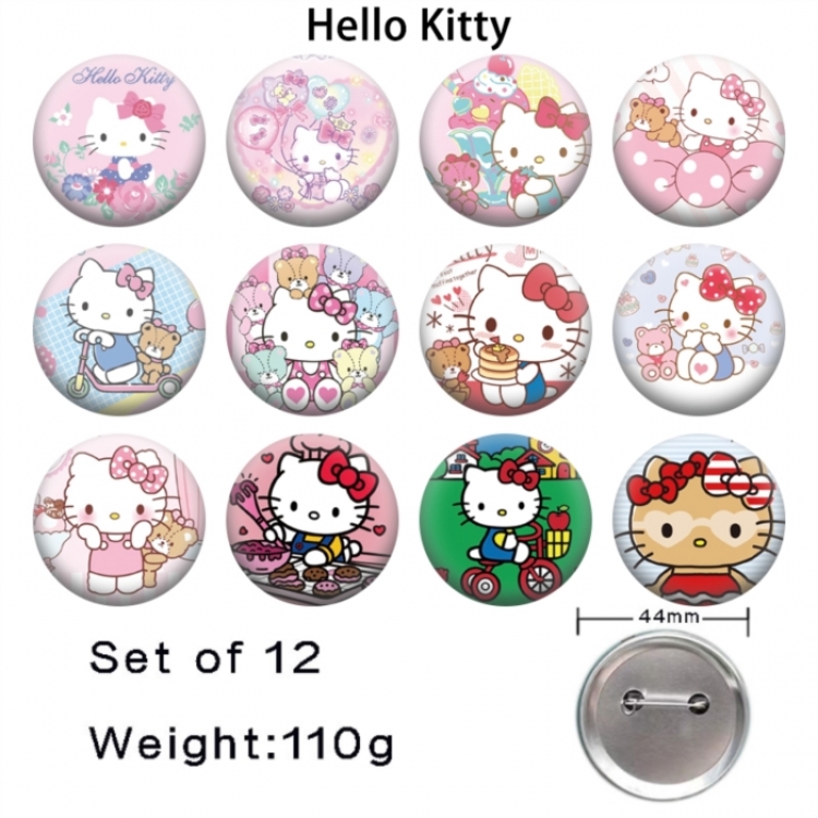 Hello-Kitty Anime tinplate bright film badge 44mm a set of 12