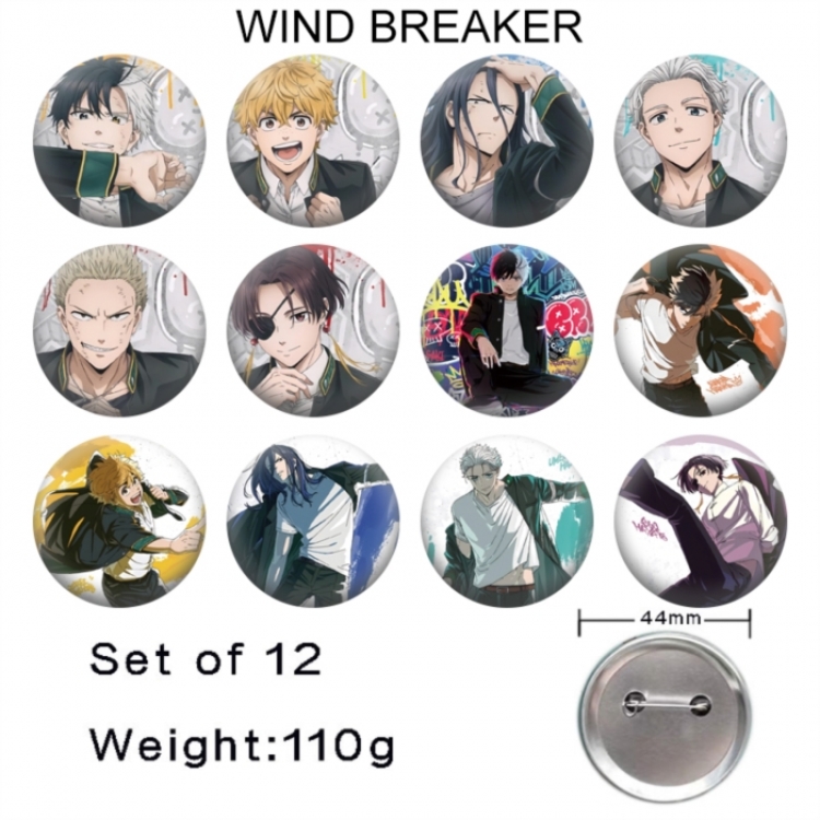 WIND BREAKER  Anime tinplate bright film badge 44mm a set of 12