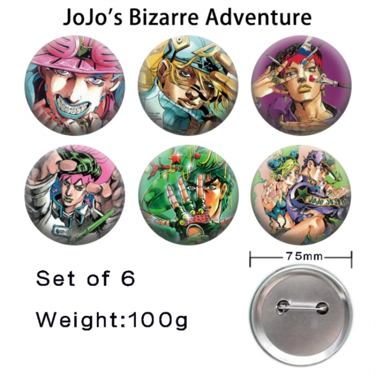 JoJos Bizarre Adventure Anime Tinplate Bright Film Emblem Badge 75mm a set of 6