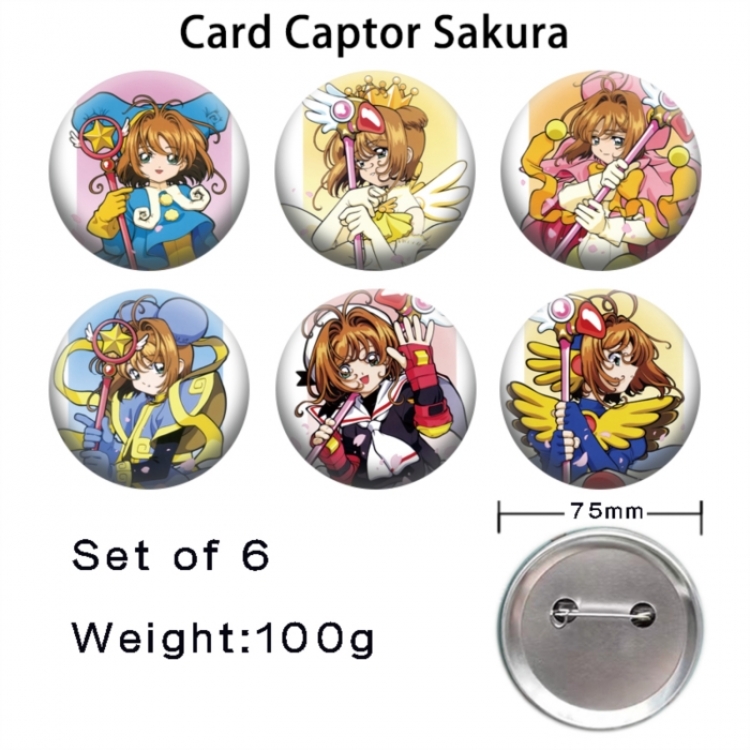Card Captor Sakura Anime Tinplate Bright Film Emblem Badge 75mm a set of 6