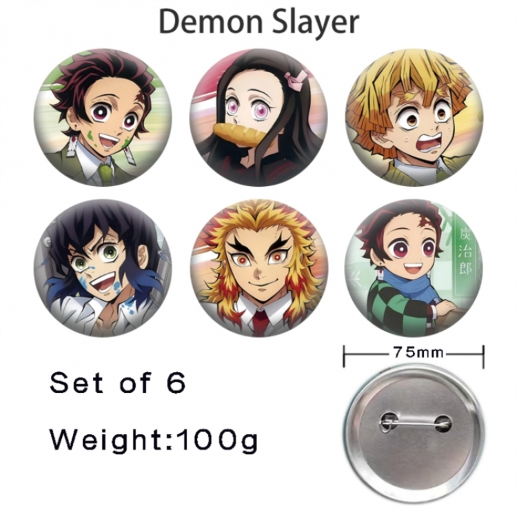 Demon Slayer Kimets Anime Tinplate Bright Film Emblem Badge 75mm a set of 6