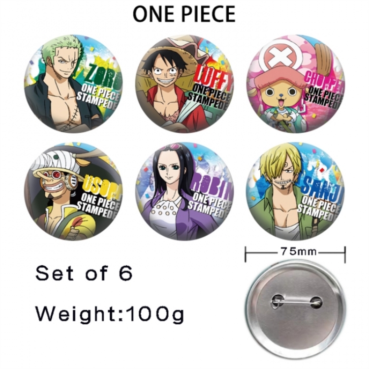 One Piece Anime Tinplate Bright Film Emblem Badge 75mm a set of 6