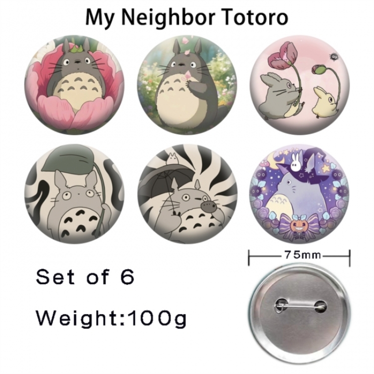 TOTORO Anime Tinplate Bright Film Emblem Badge 75mm a set of 6