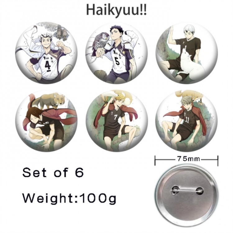 Haikyuu!! Anime Tinplate Bright Film Emblem Badge 75mm a set of 6