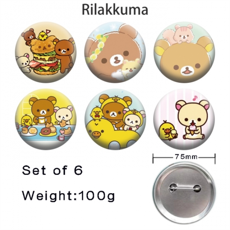 Rilakkuma Anime Tinplate Bright Film Emblem Badge 75mm a set of 6