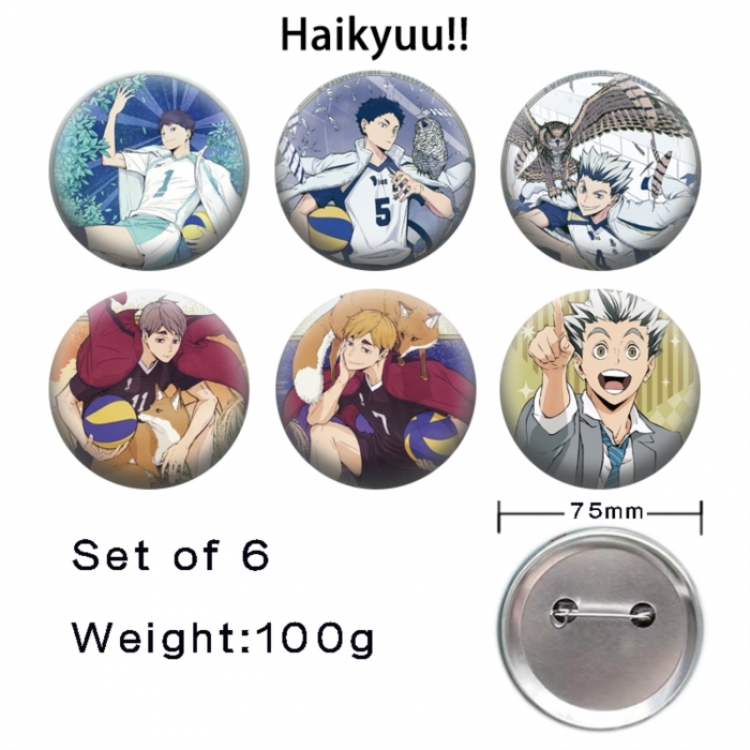 Haikyuu!! Anime Tinplate Bright Film Emblem Badge 75mm a set of 6