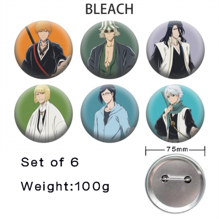 Bleach Anime Tinplate Bright Film Emblem Badge 75mm a set of 6