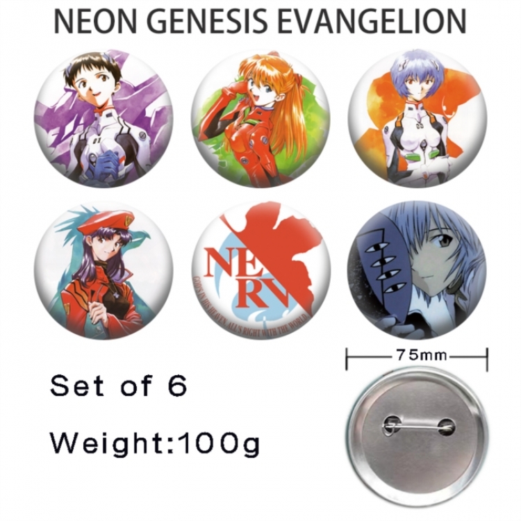 EVA Anime Tinplate Bright Film Emblem Badge 75mm a set of 6