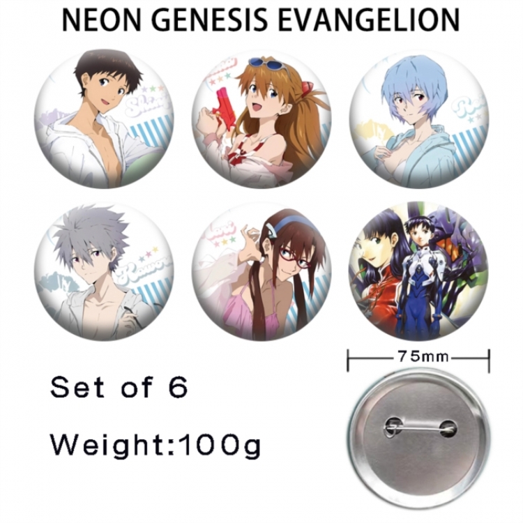 EVA Anime Tinplate Bright Film Emblem Badge 75mm a set of 6