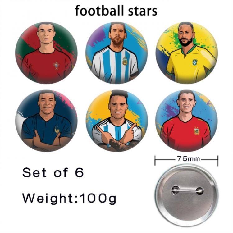 Football Anime Tinplate Bright Film Emblem Badge 75mm a set of 6
