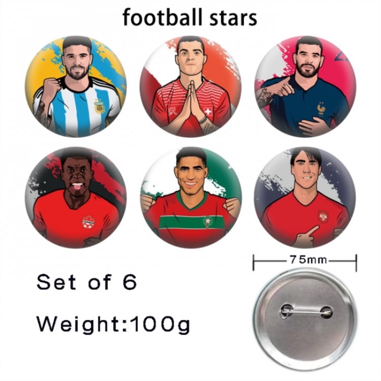 Football Anime Tinplate Bright Film Emblem Badge 75mm a set of 6