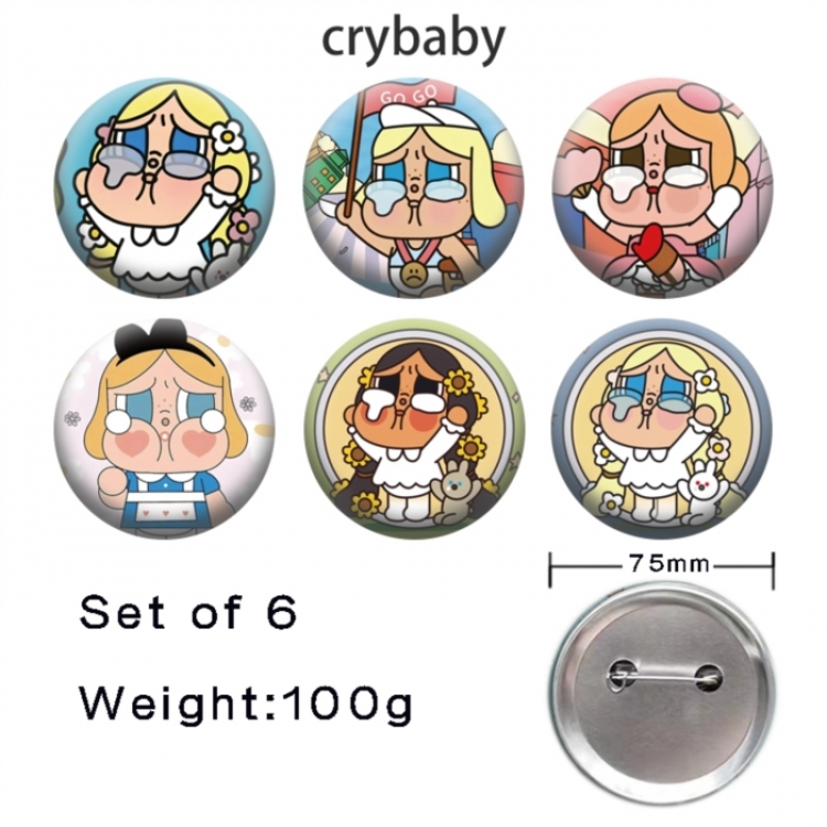 Crybaby Anime Tinplate Bright Film Emblem Badge 75mm a set of 6