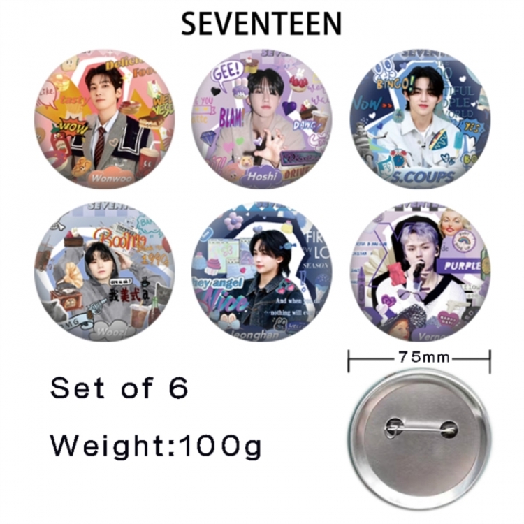 SEVENTEEN Anime Tinplate Bright Film Emblem Badge 75mm a set of 6