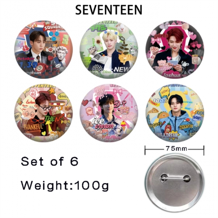 SEVENTEEN Anime Tinplate Bright Film Emblem Badge 75mm a set of 6