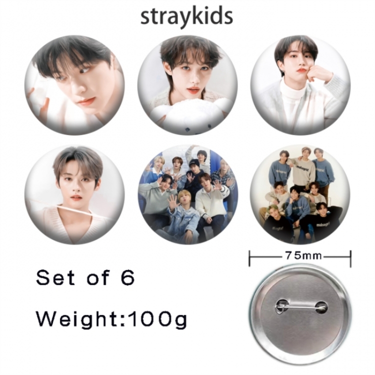straykids Anime Tinplate Bright Film Emblem Badge 75mm a set of 6