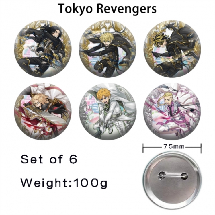 Tokyo Revengers Anime Tinplate Bright Film Emblem Badge 75mm a set of 6