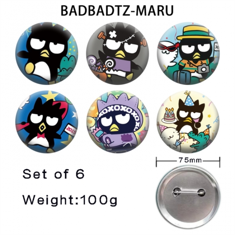 BAD BADTZ-MARU Anime Tinplate Bright Film Emblem Badge 75mm a set of 6