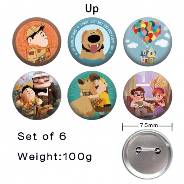 Up Anime Tinplate Bright Film Emblem Badge 75mm a set of 6