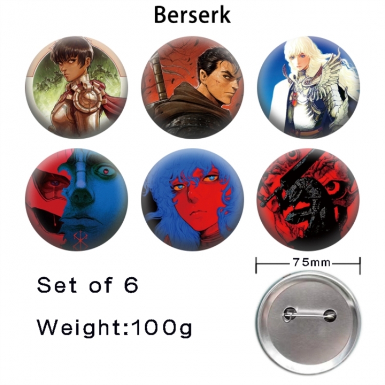Berserk  Anime Tinplate Bright Film Emblem Badge 75mm a set of 6