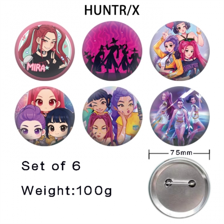 K-Pop Demon Hunters Anime Tinplate Bright Film Emblem Badge 75mm a set of 6