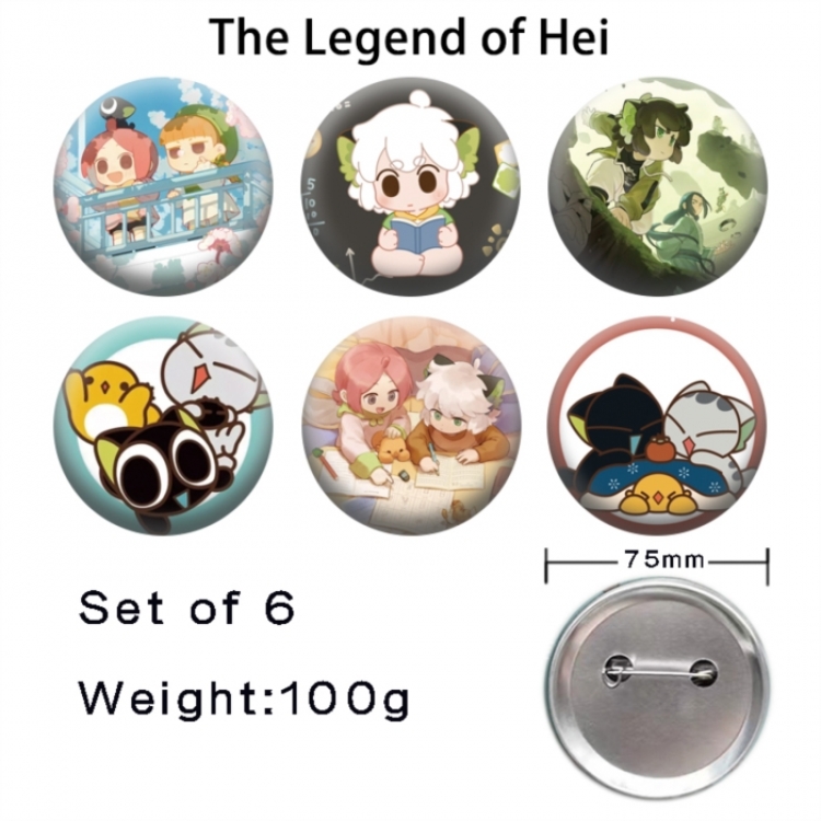 The Legend of Hei  Anime Tinplate Bright Film Emblem Badge 75mm a set of 6