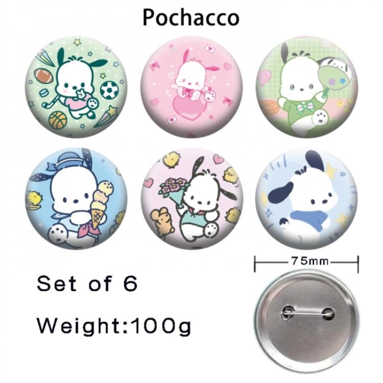 Pochacco Anime Tinplate Bright Film Emblem Badge 75mm a set of 6